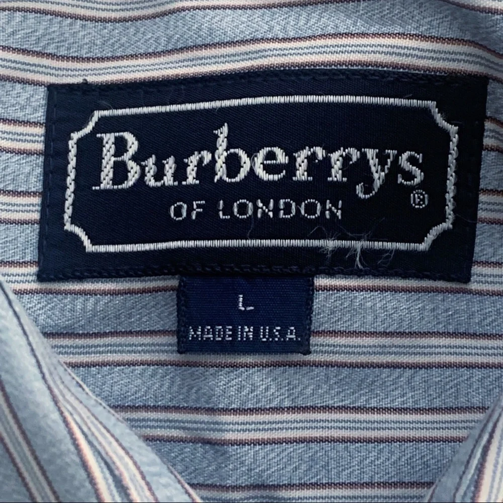 Vintage Burberrys of London Sky Blue Striped Button Down‎ Shirt Size Large